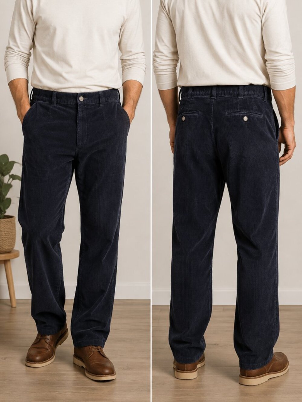 Logan Hill Men's Corduroy Pants Size 38 Blue Straight Leg Casual Trousers